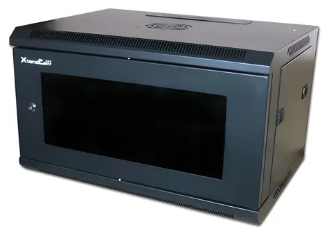 XtendLan Nástěnný rozvaděč 6U 600x450mm černá / Rozvaděč / Skleněné dveře / Jednodílný, rozložený