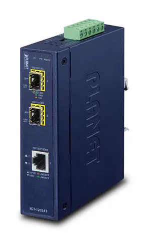 PLANET IGT-1205AT / Konvertor / RJ-45 10/100/1000 - 2x SFP 100/1000X / IP30 / DIN lišta / -40 až 75 °C
