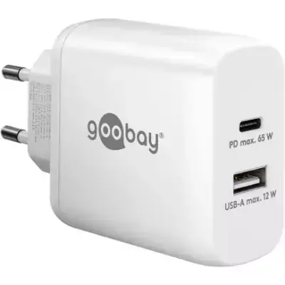 Goobay duální rychlonabíječka USB-C GaN 65W bílá / Síťová nabíječka / USB-C PD / 1x USB-A / 65W