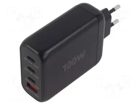Goobay 100W černá / Síťová nabíječka / GaN / 3x USB-C PD / 1x USB-A QC
