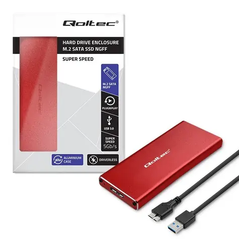 Qoltec Externí box pro 4x M.2 SSD červená / Externí box / SATA / NGFF / USB 3.0