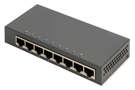 Digitus DN-80066-1 černá / Síťový přepínač / 8 portů / Gigabit Ethernet / unmanaged / bez ventilátoru