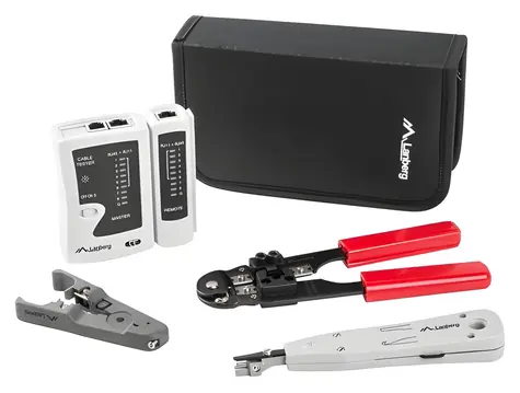 Lanberg Sada nářadí pro montáž LAN sítí / Instalační nářadí / LSA nůž / krimpovací kleště RJ-45 / tester kabelů
