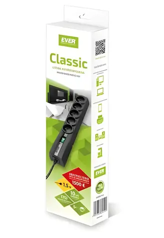 Ever model Classic / Přepěťová ochrana / 5 zásuvek / 1,5 m / 2500 W