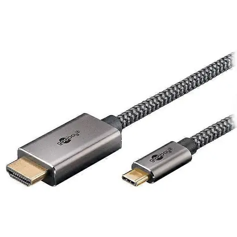 Goobay USB-C - HDMI textilní kabel černá/stříbrná / Adaptérový kabel / 4K 60Hz / 2 m