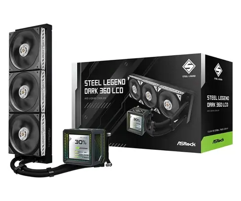 ASRock Steel Legend Dark 360 LCD / AIO vodní chladič CPU / 3x 120mm / LCD 3