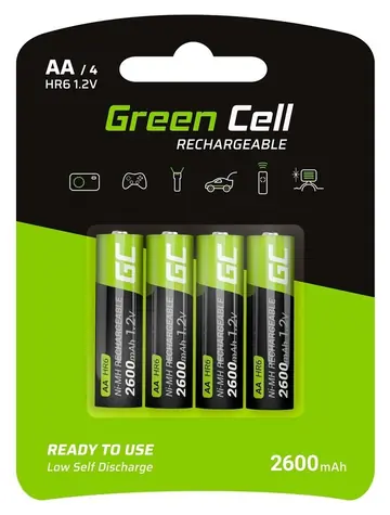 Green Cell Akumulátory AA HR6 2600 mAh / Nabíjecí baterie / NiMH / 1,2V / 4 ks
