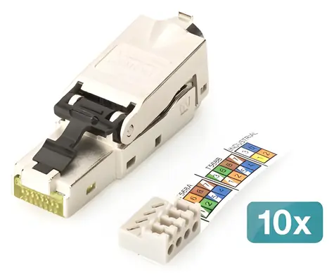 Digitus DN-93631-10 stříbrná / Konektor RJ45 / CAT6a / STP / pro montáž v terénu / 10 ks
