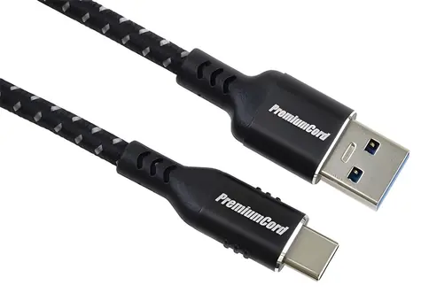 PremiumCord kabel USB-C - USB 3.0 A / Kabel / USB 3.2 Gen 1 / 5 Gbit/s / 3A / 1 m / bavlněný oplet