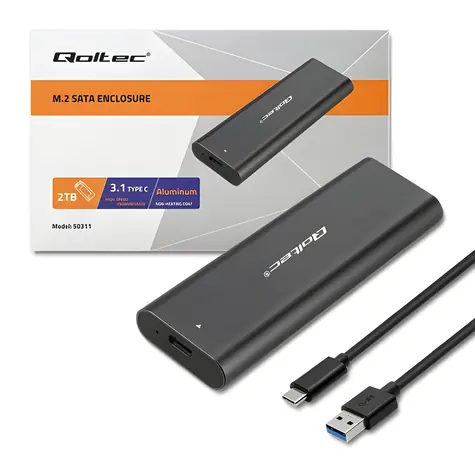 Qoltec Externí box pro SSD M.2 NVMe PCIe černá / Externí box / USB Type-C