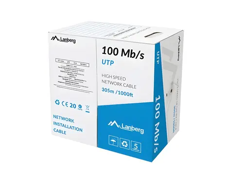 Lanberg UTP Cat5e šedá / Síťový kabel / drát / CCA / 305 m / 100 MHz