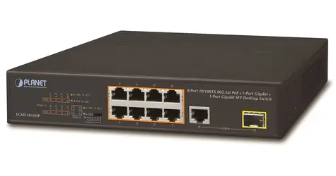 Planet FGSD-1011HP / PoE switch / 8x 10/100 / 1x 1000Base-T + 1x SFP / 802.3at 120W / fanless