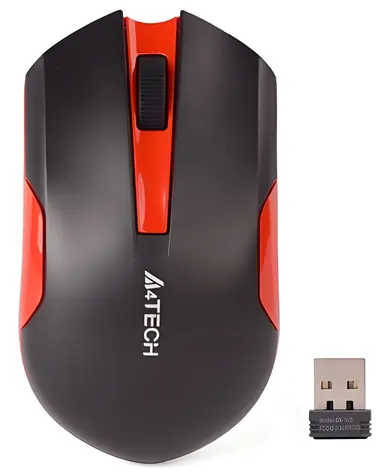 A4tech G3-200N-1 červená / Bezdrátová optická myš / 1000 DPI / 2,4 GHz / V-Track / 3 tlačítka / Baterie 1x AA