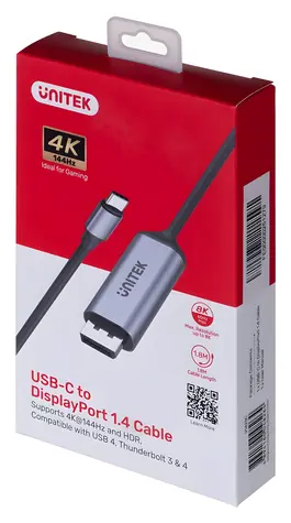 Unitek USB-C na DisplayPort 1.4 / Kabel / 8K 60Hz / HDR / 144Hz / 1,8 m