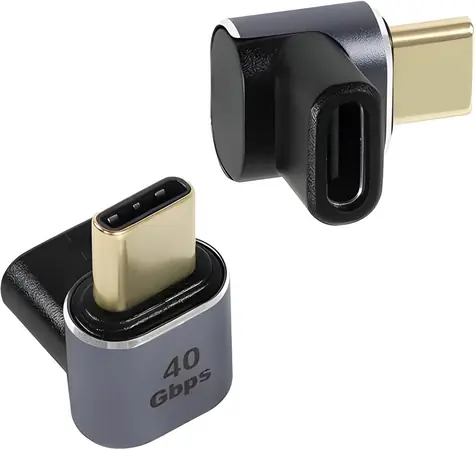 PremiumCord Adaptér USB-C samice - USB-C samec 90° hliníkový / Adaptér / USB4 / 40 Gbps / 100 W