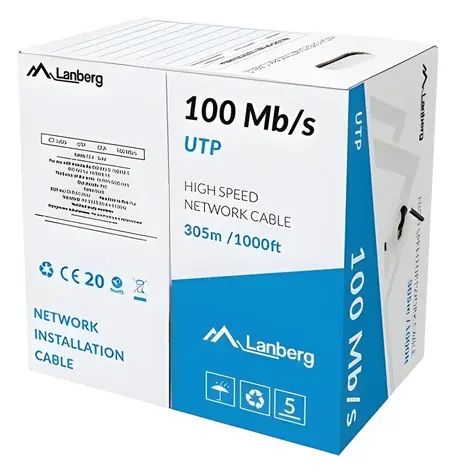Lanberg UTP kabel Cat5e 305m drát černý / Síťový kabel / CCA / 100 MHz / AWG24