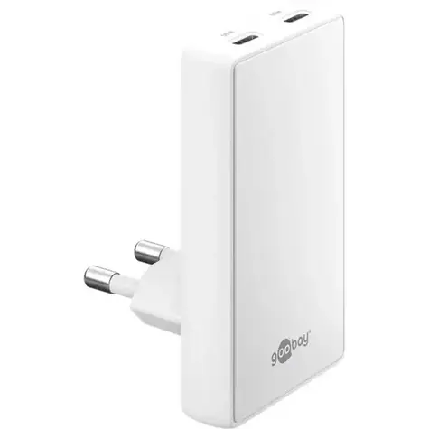 Goobay GaN nabíječka 90° bílá / Síťová nabíječka / 2x USB-C / 65W / PD / GaN
