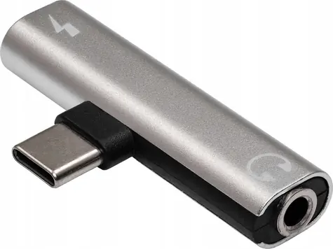 Akyga AK-AD-71 stříbrná / Audio adaptér / USB-C - Jack 3.5mm / s portem USB-C pro nabíjení