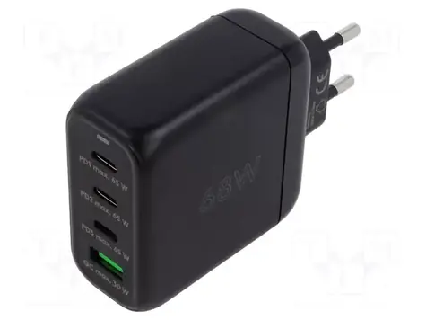Goobay GaN 68W černá / Síťová nabíječka / 3x USB-C + 1x USB-A / USB-C PD / Quick Charge