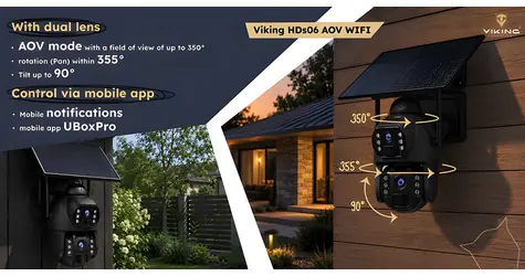 Viking HDs06 AOV WiFi / Venkovní solární IP kamera / 6 MP / AOV 350° / Pan 355°/Tilt 90° / IP66