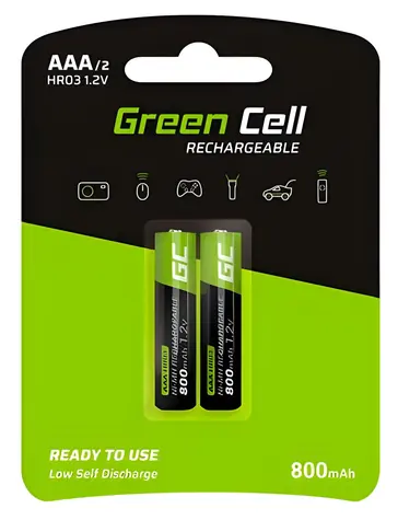 Green Cell Nabíjecí baterie AAA HR03 / Baterie / NiMH / 1,2V / 800mAh / 2 ks