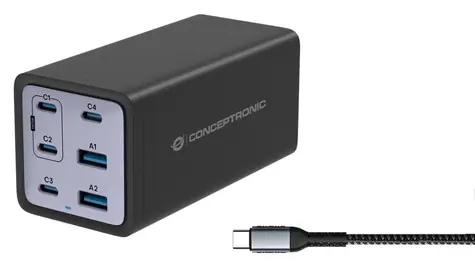 Conceptronic OZUL06BE černá / USB nabíjecí adaptér / 2x USB-A / 4x USB-C / 200 W / USB-PD