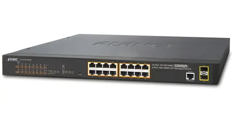 Planet GS-4210-16P2S / Switch / L2 / 16x 1Gb / 2x 1Gb SFP / 16x PoE 802.3at / 220W