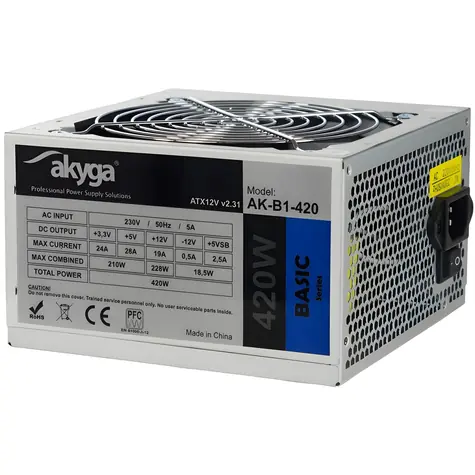 Akyga Basic AK-B1-420 šedá / Zdroj / ATX / 420W / pasivní PFC / 120 mm