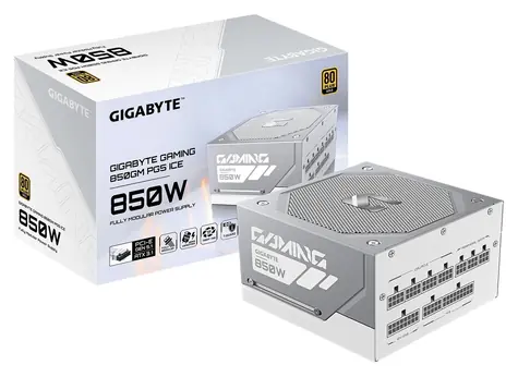 GIGABYTE GAMING 850GM PG5 ICE bílá / Zdroj / 850W / 80 PLUS Gold / ATX 3.1 / modulární / 135mm ventilátor