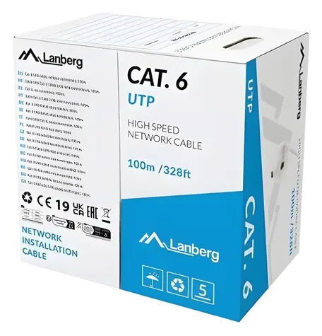 Lanberg CAT6 UTP šedá / Instalační kabel / 100 m / pevné jádro CU / CPR / Fluke Passed