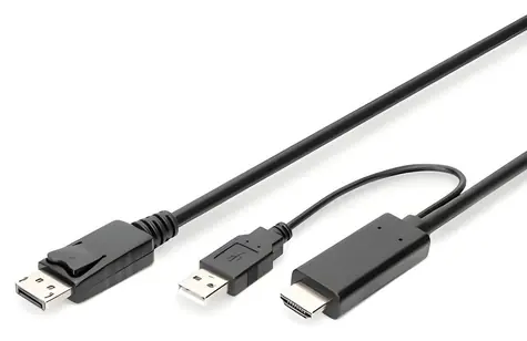 Digitus redukční kabel HDMI/DisplayPort 2m černá / Redukce / 4K 30Hz / HDMI 1.4 / DisplayPort 1.2