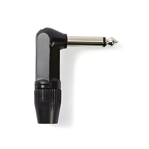 Nedis Konektor jack 6.35 mm úhlový zástrčka černá / Konektor / Pájecí / Poniklovaný / Hliník