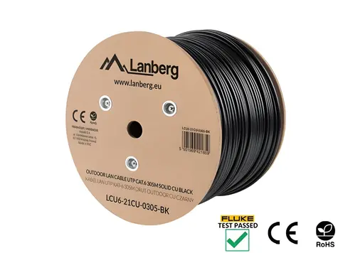 Lanberg LCU6-21CU-0305-BK černá / Síťový kabel / Cat6 / U/UTP / 305 m / venkovní / CU / Fluke Test