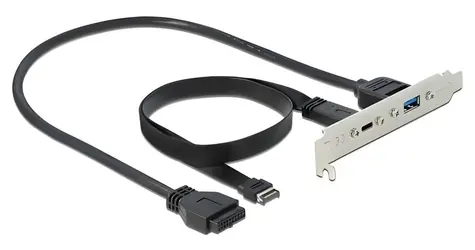 DeLock Slotová záslepka USB-C a USB-A černá / Adaptér do PC skříně / USB 3.2 Gen 2 / 0,5 m