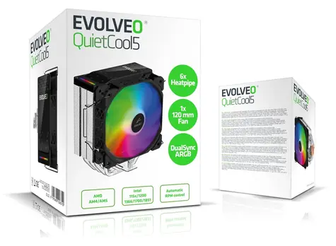 EVOLVEO QuietCool5 černá / Chladič CPU / 6x heatpipe / 120mm ventilátor / ARGB / TDP 240W