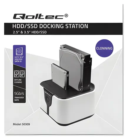 Qoltec 50309 černá/bílá / Dokovací stanice / 2,5