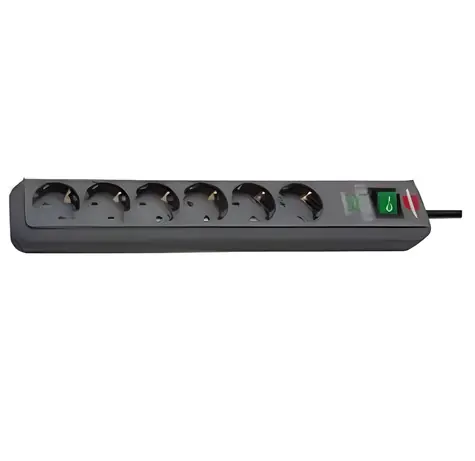Brennenstuhl Eco-Line antracitová / Přepěťová ochrana / 6 zásuvek / 13 500 A / kabel 5 m / osvětlený vypínač