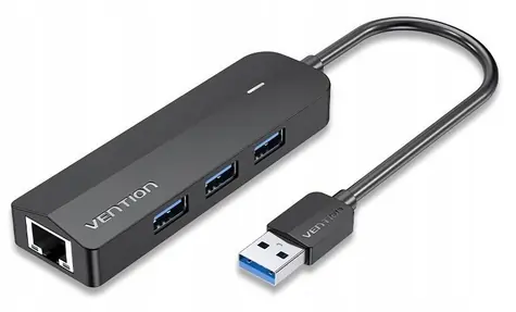 Vention černá / USB hub 5v1 / 3x USB-A 3.2 Gen 1 / Gigabit Ethernet RJ-45 / 5 Gbit/s