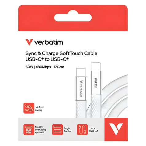 Verbatim SoftTouch 30274 bílá / USB-C kabel / 60 W PD 3.0 / 1,2 m