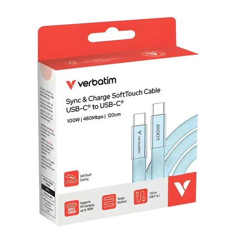 Verbatim 30276 SoftTouch USB-C kabel 1.2m modrá / USB-C(M) / USB-C(M) / 100 W / PD 3.0