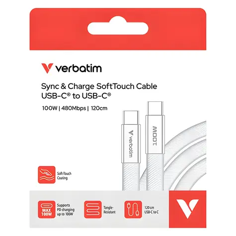 Verbatim 30277 SoftTouch USB-C kabel 1.2m bílá / USB-C(M) / USB-C(M) / 100 W / PD 3.0