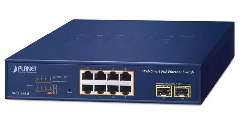 Planet GS-2210-8P2S / Switch / PoE+ / 8x RJ-45 10/100/1000 / 2x SFP / L2 Managed