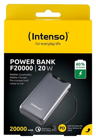 Intenso F20000 šedá / Powerbanka / 20000 mAh / PD 3.0 / QC 3.0 / USB-C / USB-A