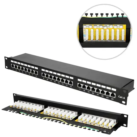 Extralink CAT6 STP V2 / Patch panel / 24 portů / stíněný STP / 1U / černý