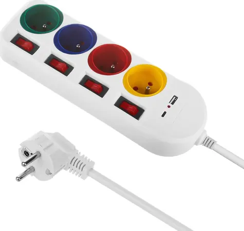 Maclean MCE508 bílá / Prodlužovací kabel / 4 zásuvky / 1,5 m