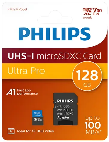 Philips microSDXC 128 GB + adaptér / Paměťová karta / Class 10 / UHS-I U3 / V30