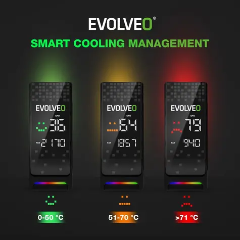 EVOLVEO QuietCool7 černá / Chladič CPU / LCD displej / 6x heatpipe / 120mm ventilátor / ARGB