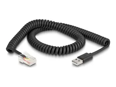 Delock Spirálový kabel RJ50 - USB 2.0 Typ-A černá / Kabel / 2 m / rovné konektory