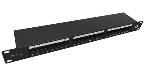 Solarix SX24-5E-STP-BK-N / Patch panel / 24x RJ45 CAT5E STP / 1U / černá