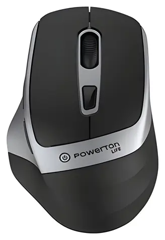 Powerton LIFE FLIXO černo-stříbrná / Bezdrátová myš / optická / 1600 DPI / 6 tlačítek / 2,4 GHz